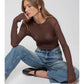 Brown Sheer Rib Knit Sweater