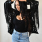 Bianca Black Sequin Fringe Jacket