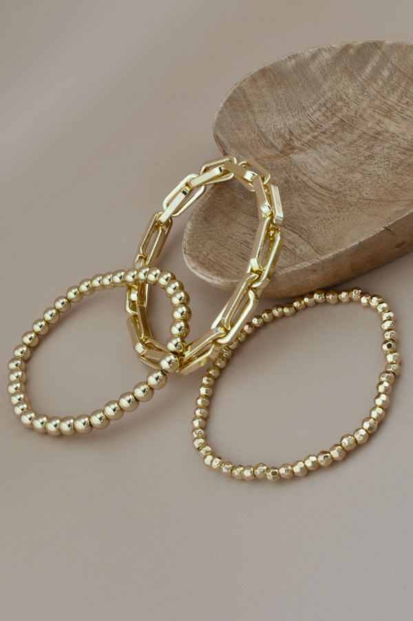 Gold Chain & Bead Stacked Bracelets
