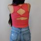 Twisted Back Cut Out Rose Crop Tank