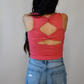 Twisted Back Cut Out Rose Crop Tank