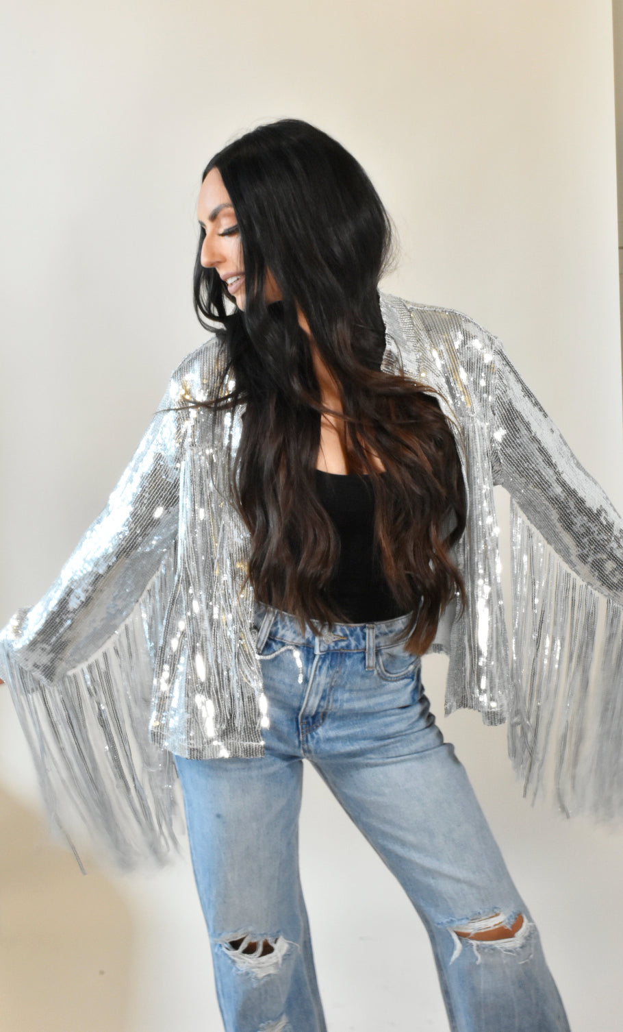Bianca Silver Sequin Fringe Jacket