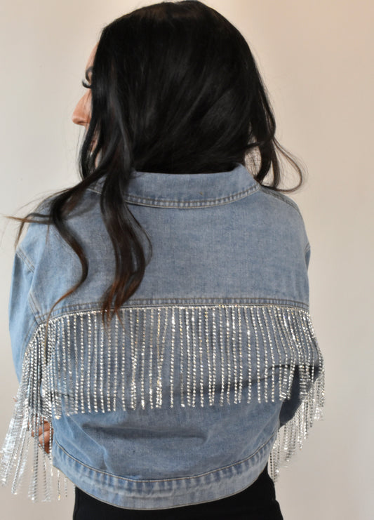 Rhinestone Fringe Denim Jacket