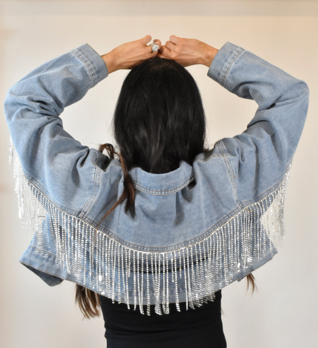 Rhinestone Fringe Denim Jacket