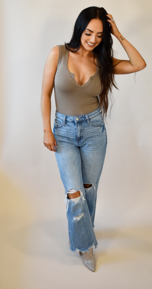 Front V-Cut Taupe Tank Bodysuit