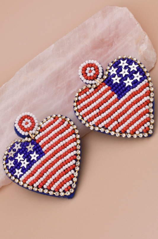 Heart American Flag Earrings