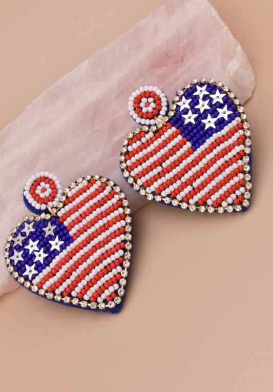 Heart American Flag Earrings