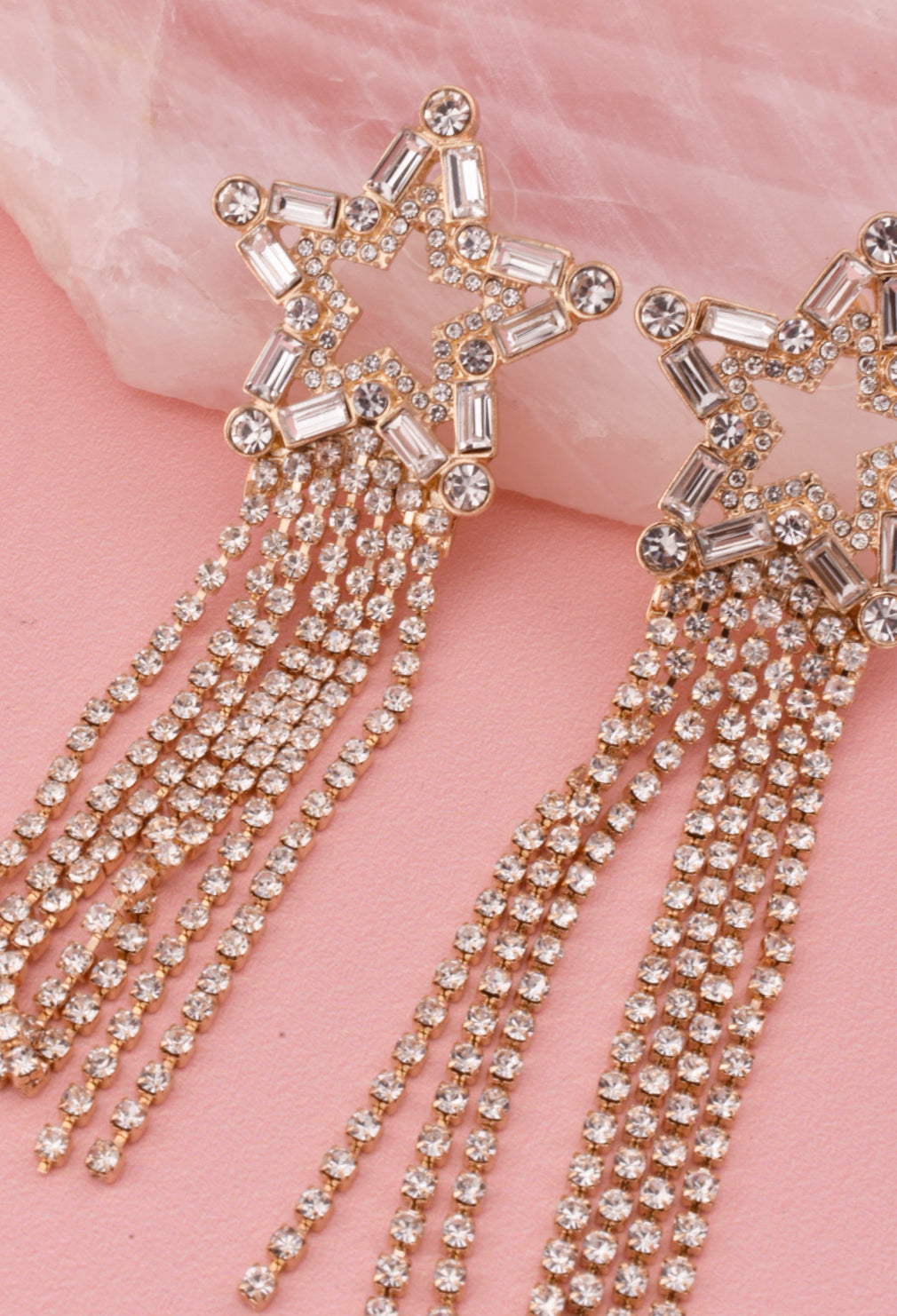 Star Rhinestone Fringe Earrings