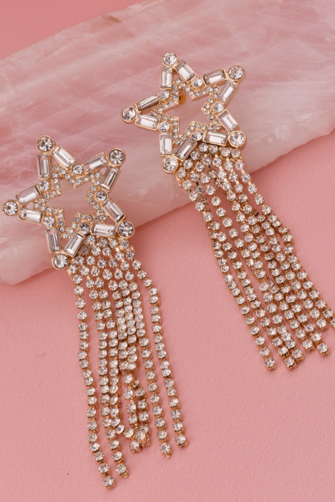 Star Rhinestone Fringe Earrings