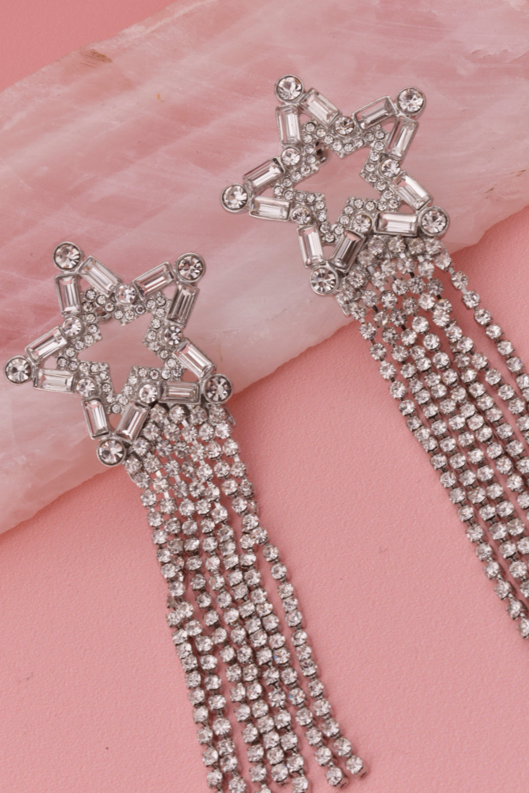 Star Rhinestone Fringe Earrings