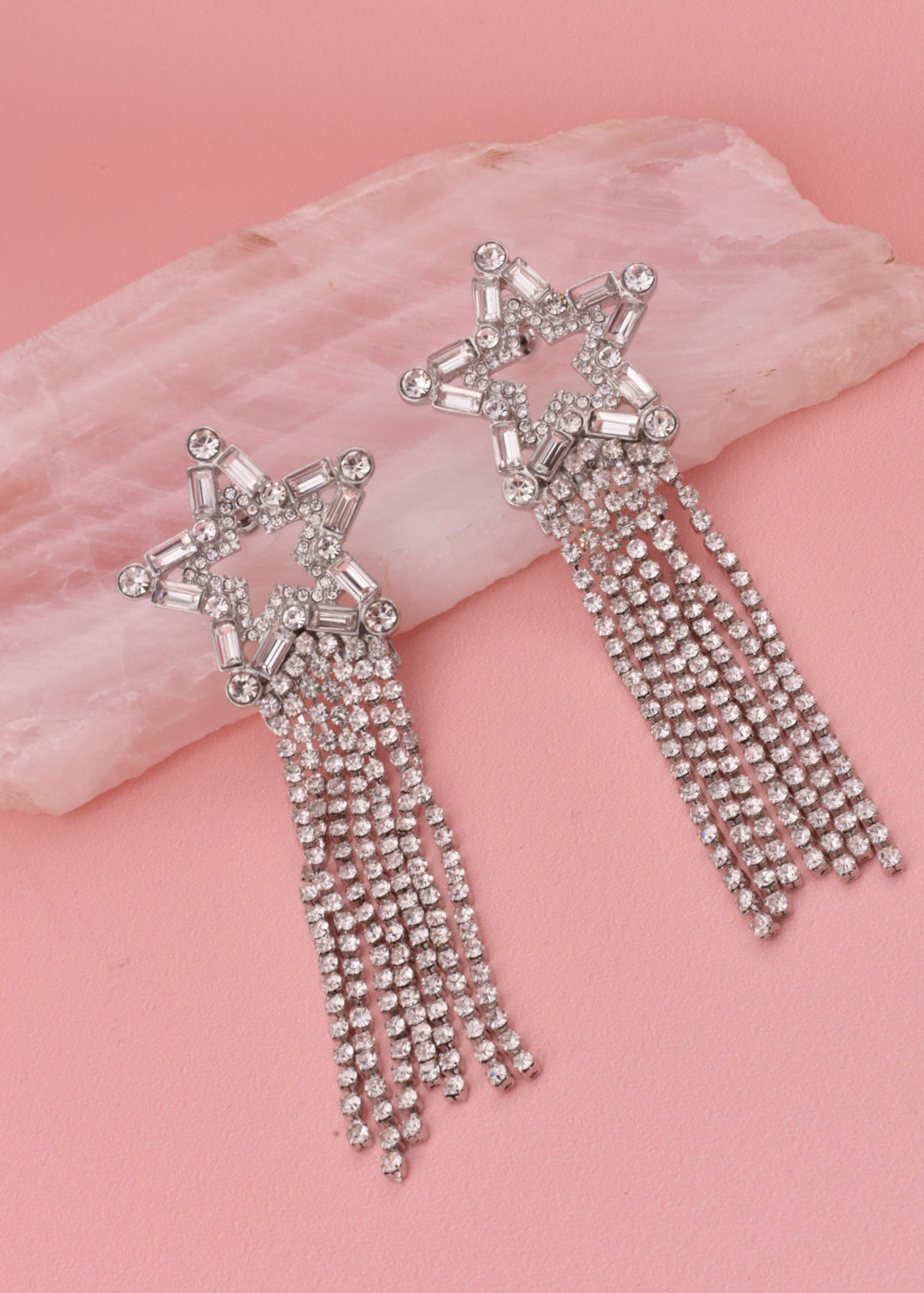 Star Rhinestone Fringe Earrings