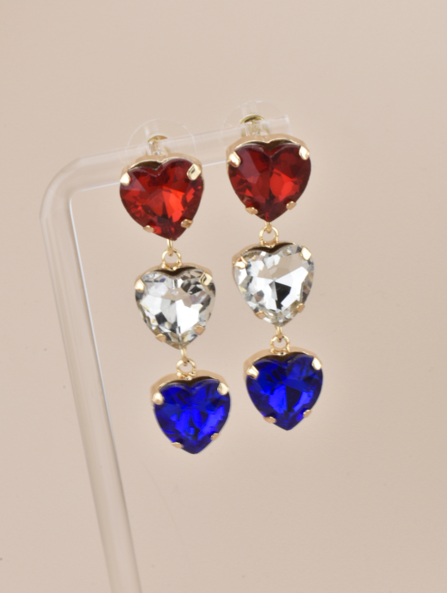 Patriotic Rhinestone Heart Earrings