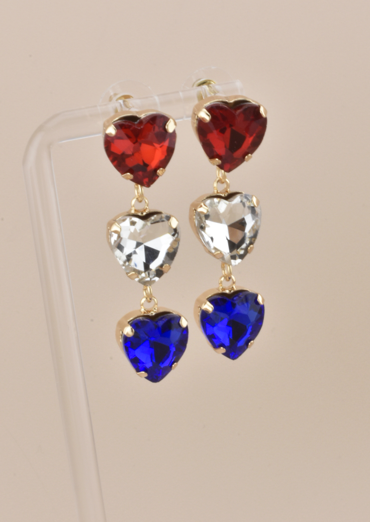 Patriotic Rhinestone Heart Earrings