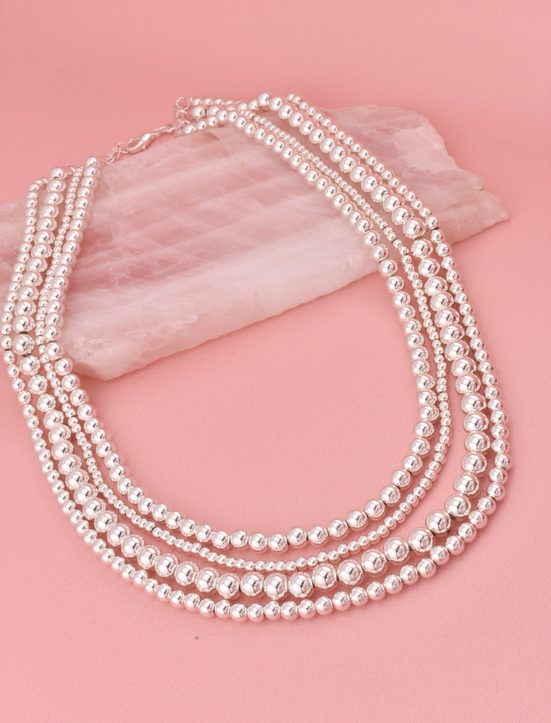 Silver Layered Ball Bead Necklace
