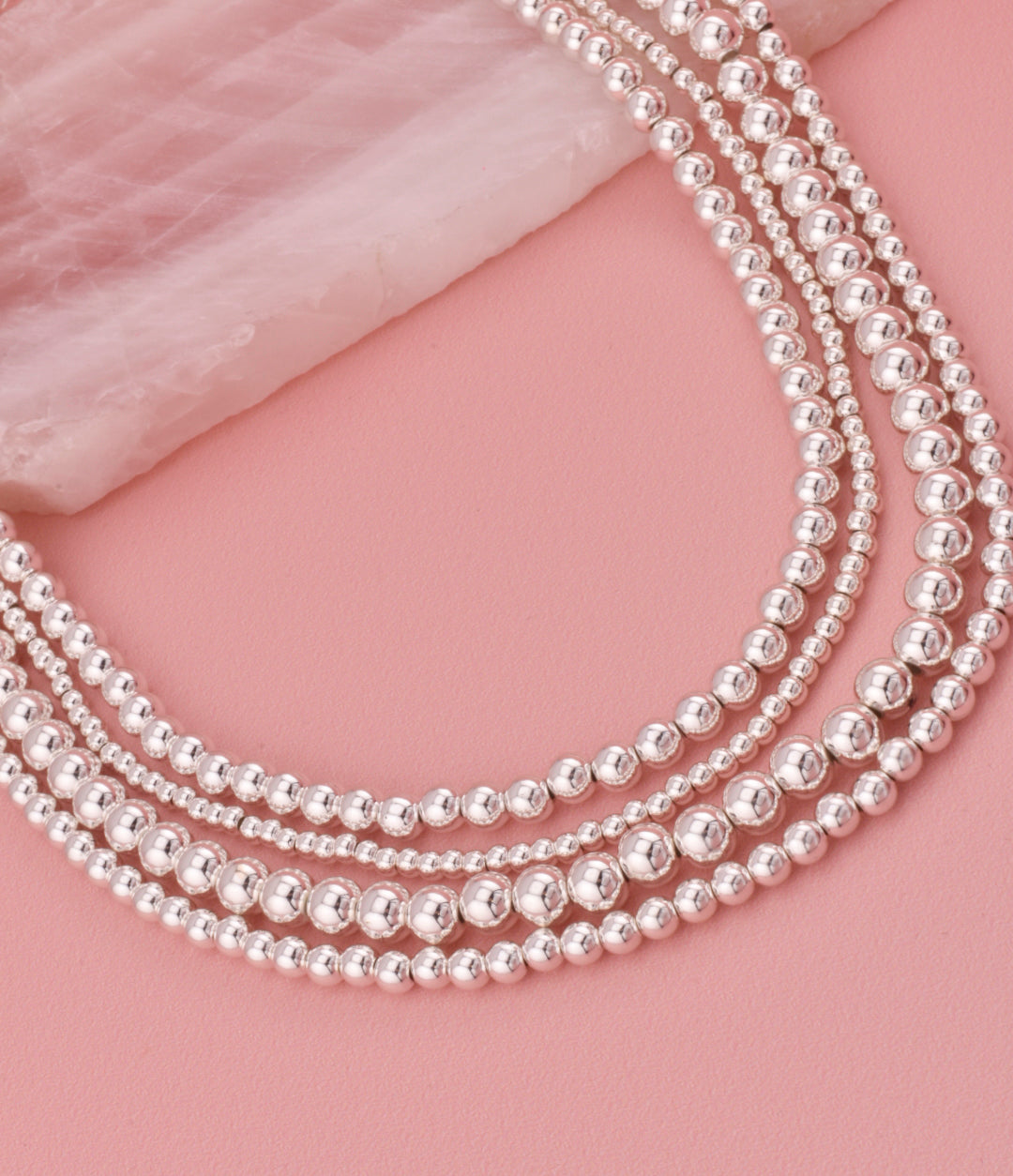 Silver Layered Ball Bead Necklace