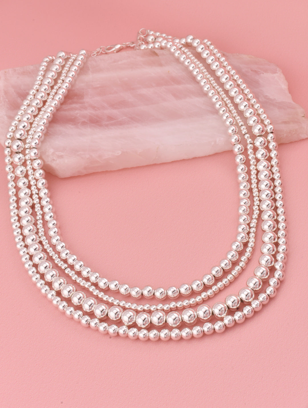 Silver Layered Ball Bead Necklace