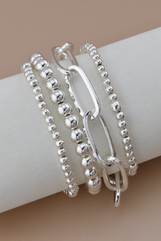 Silver Metal Ball & Chain Bracelet Set