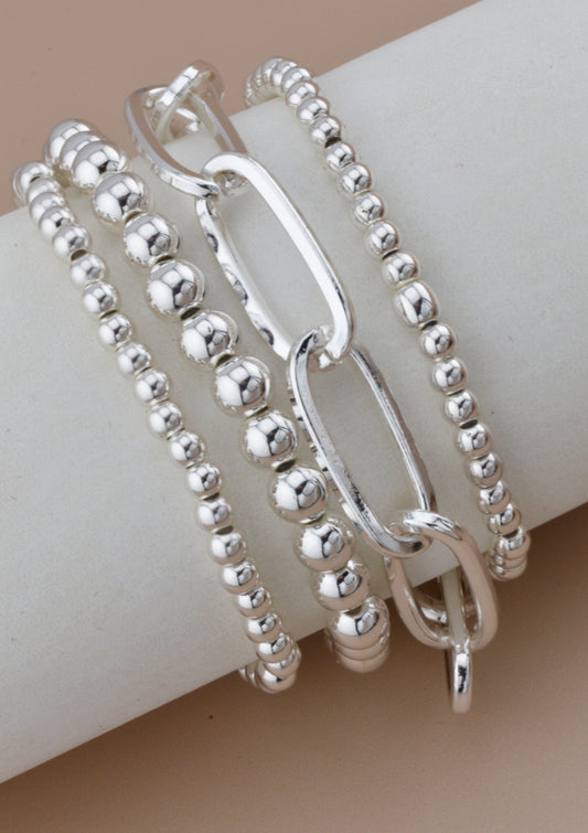 Silver Metal Ball & Chain Bracelet Set