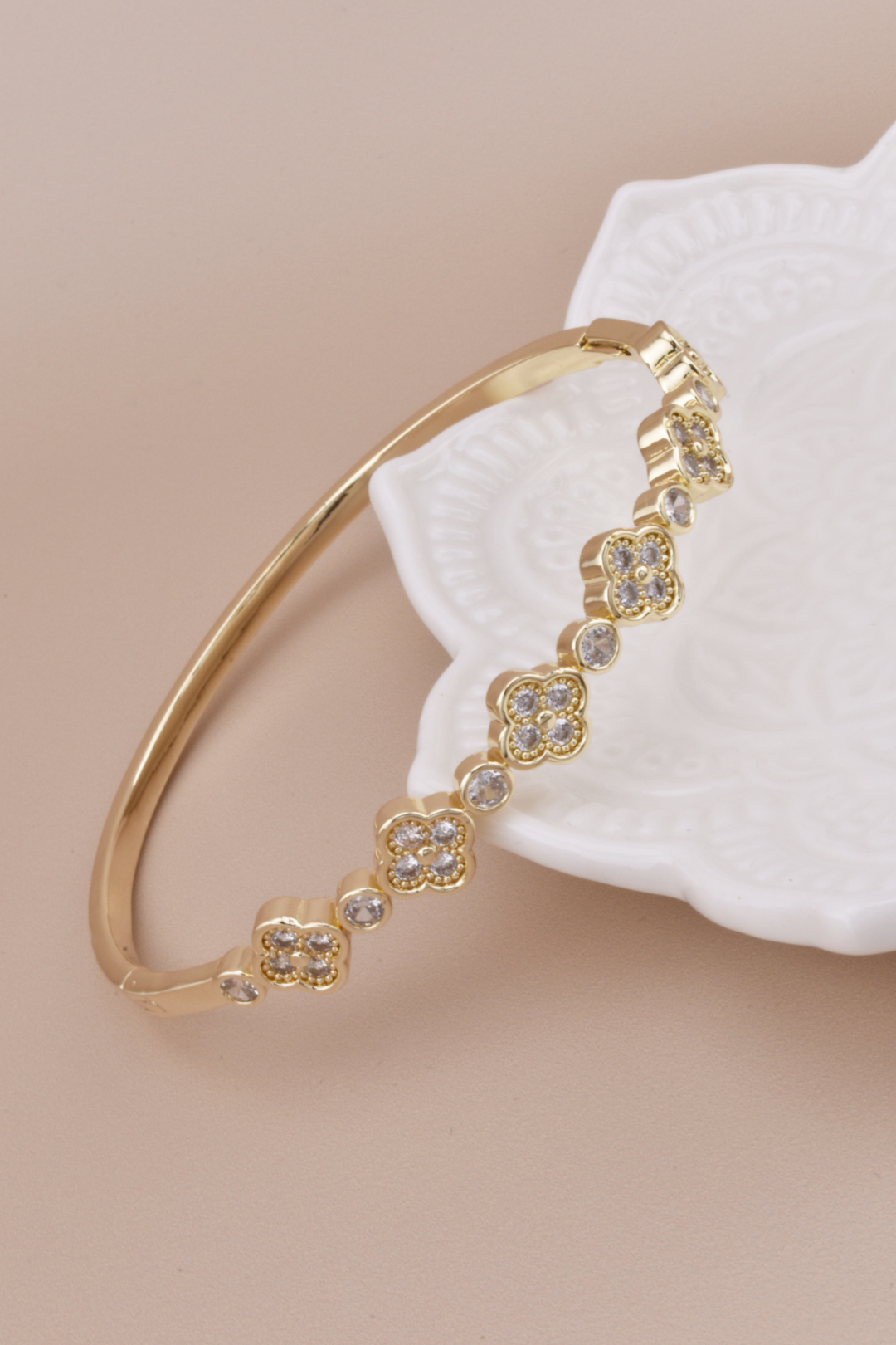 Clover & Studs Gold Rhinestone Bangle