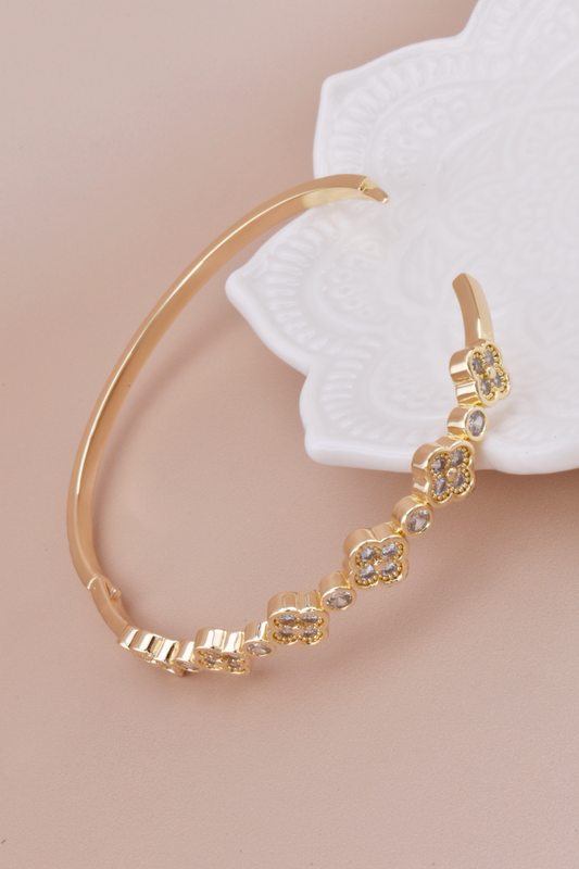 Clover & Studs Gold Rhinestone Bangle