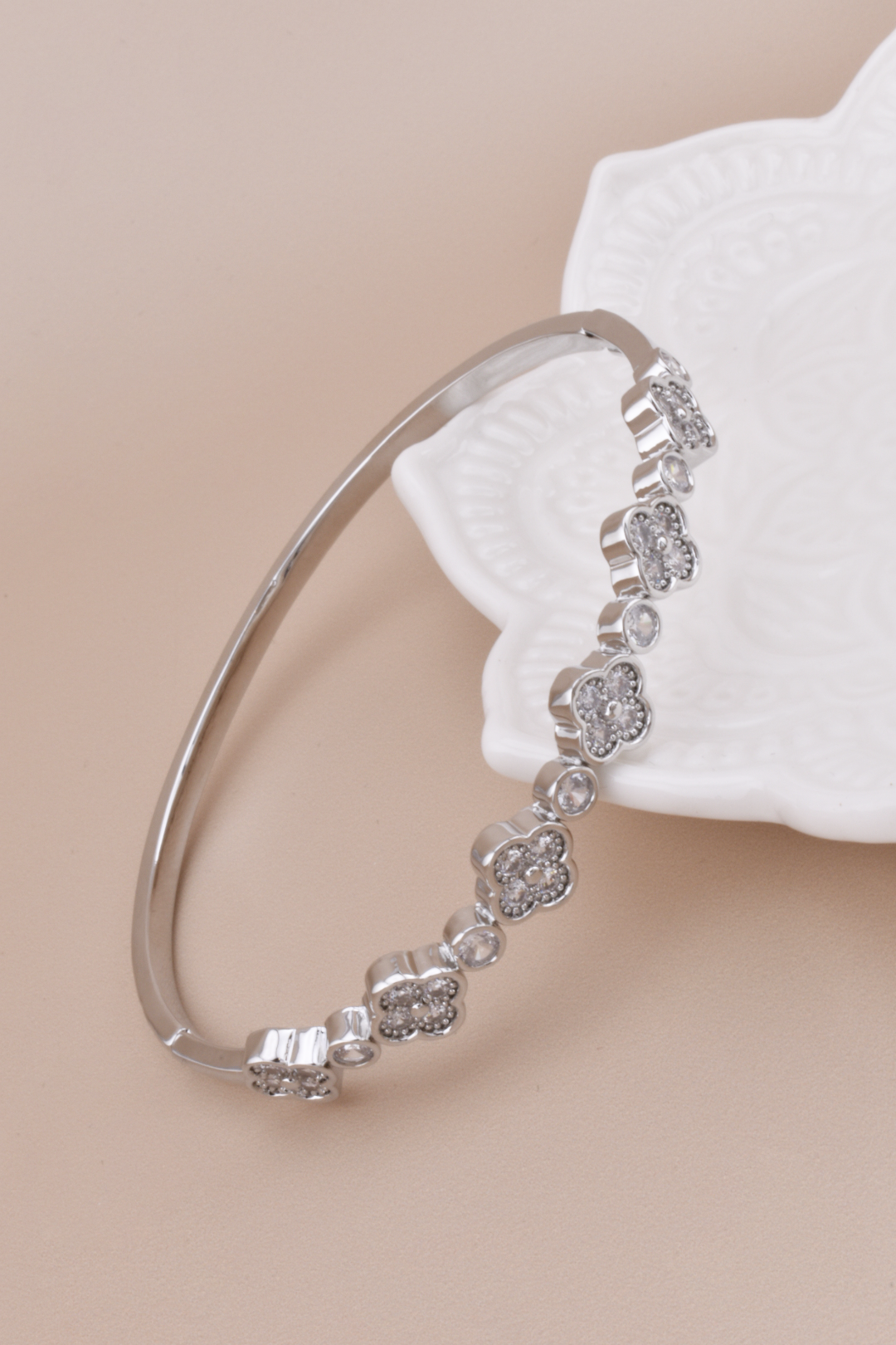 Clover & Studs Silver Rhinestone Bangle