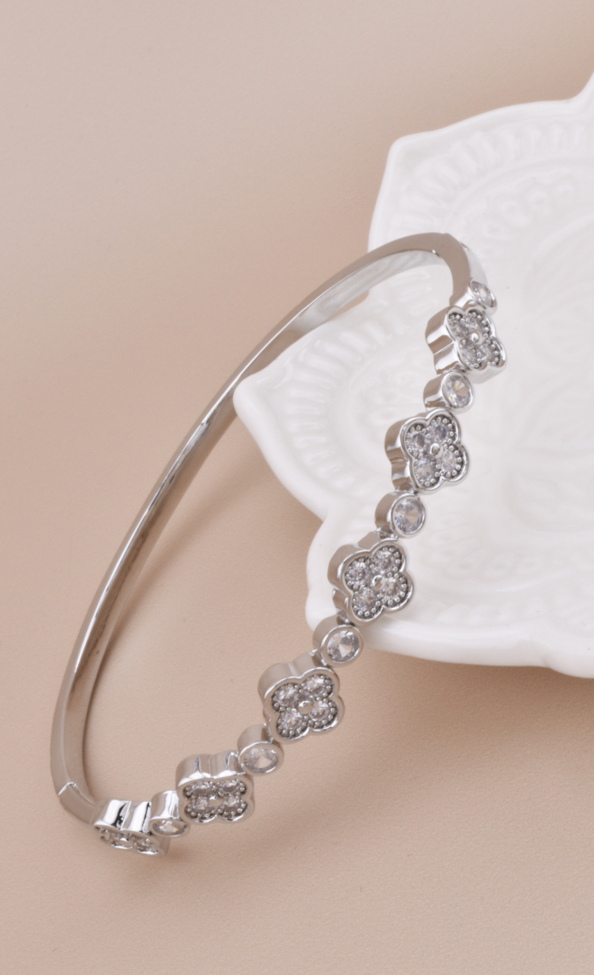 Clover & Studs Silver Rhinestone Bangle