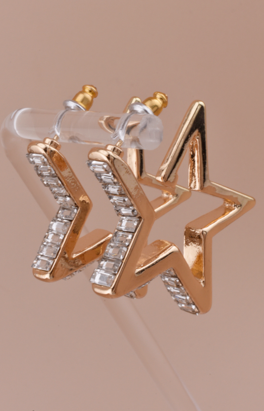 Baguette Rhinestone Star Earrings