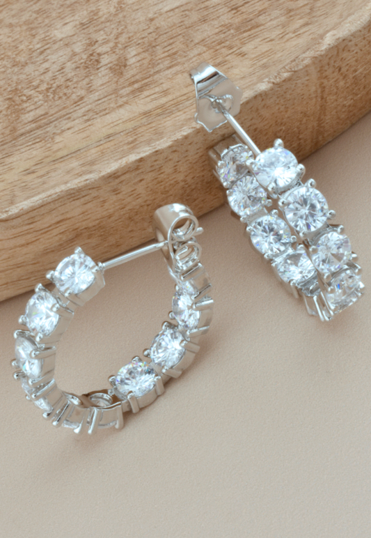 Silver Rhinestone Hoops