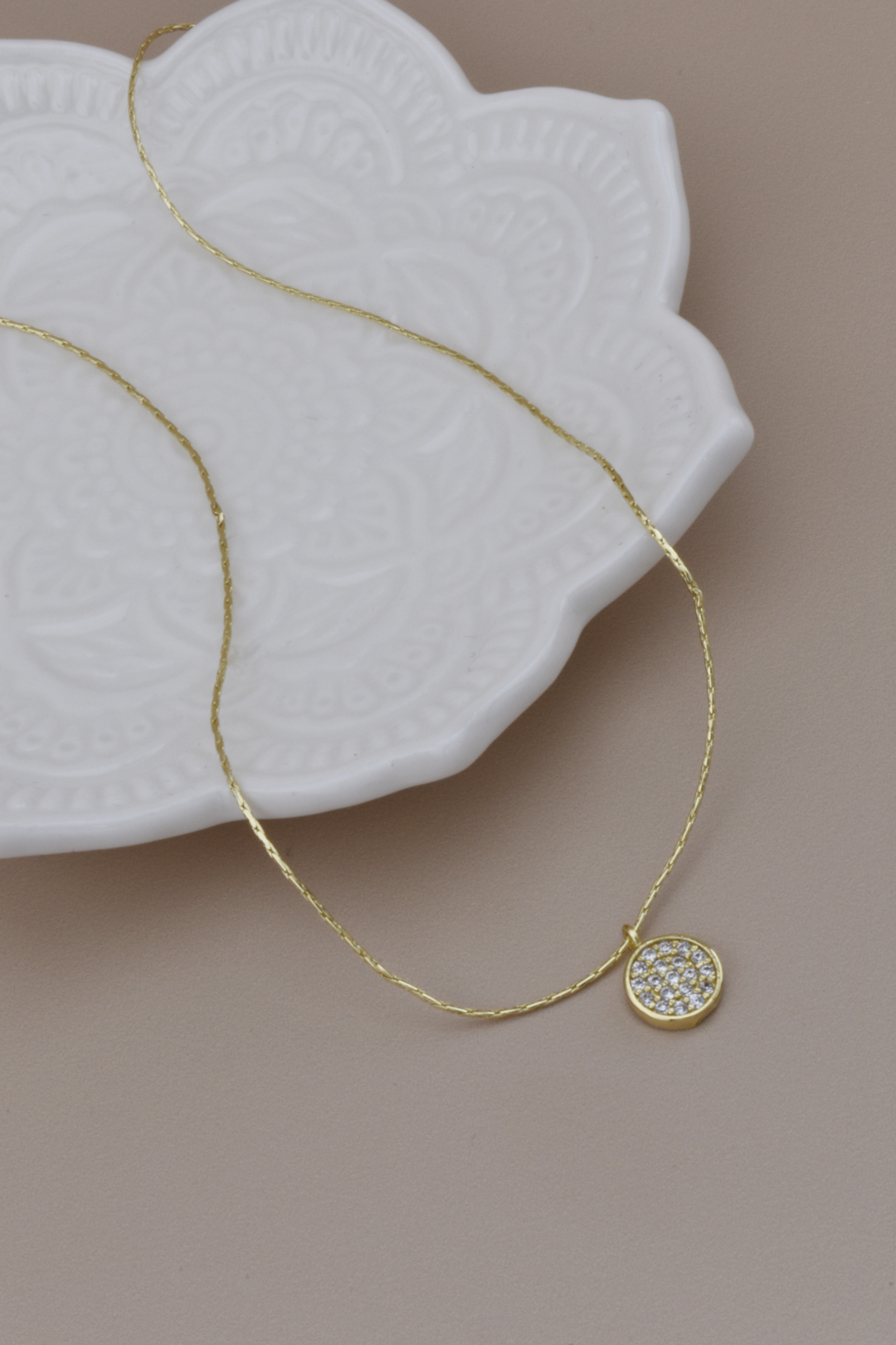 Dainty Gold Rhinestone Coin Necklace