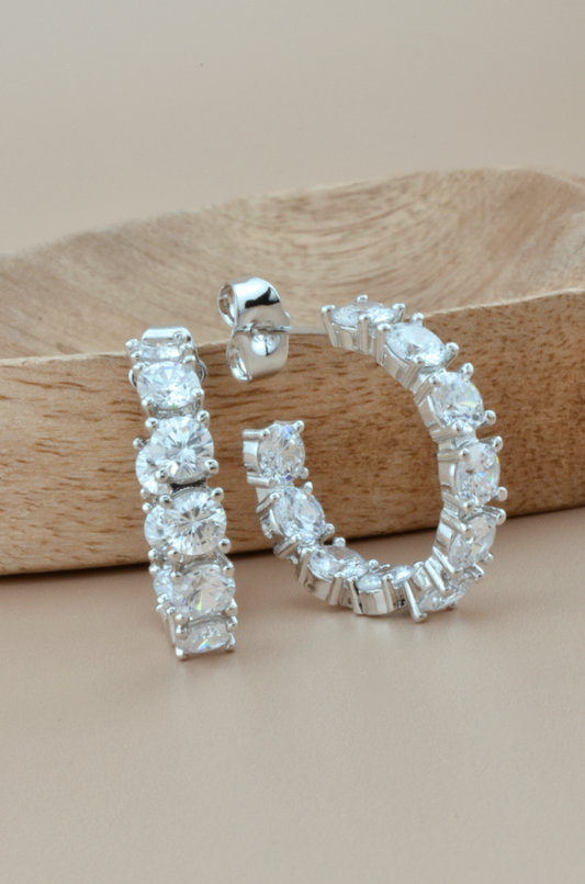 Silver Rhinestone Hoops