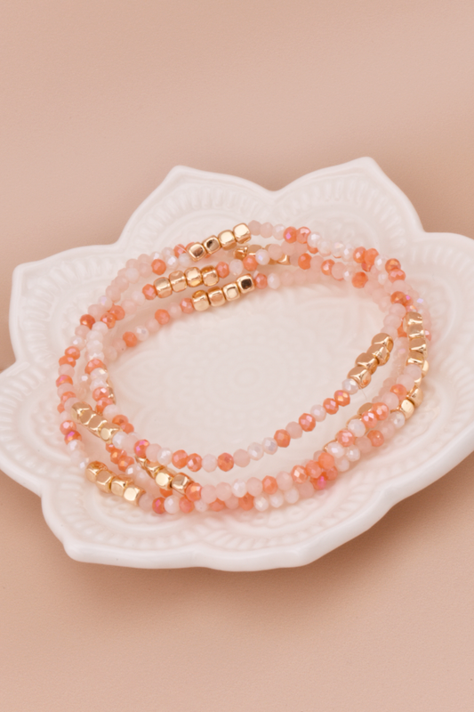 Coral & Gold Layered Bead Bracelets