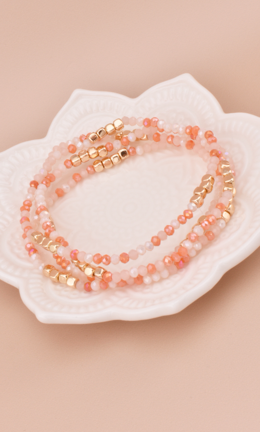 Coral & Gold Layered Bead Bracelets