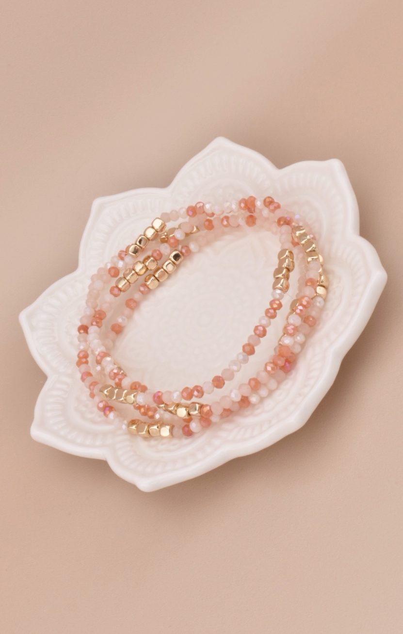 Coral & Gold Layered Bead Bracelets