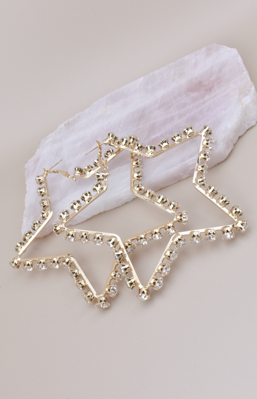 Gold Rhinestone Star Statement Hoops