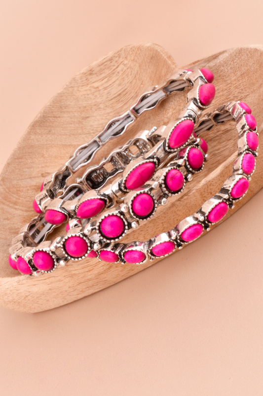 Pink Stone Stacked Bracelets