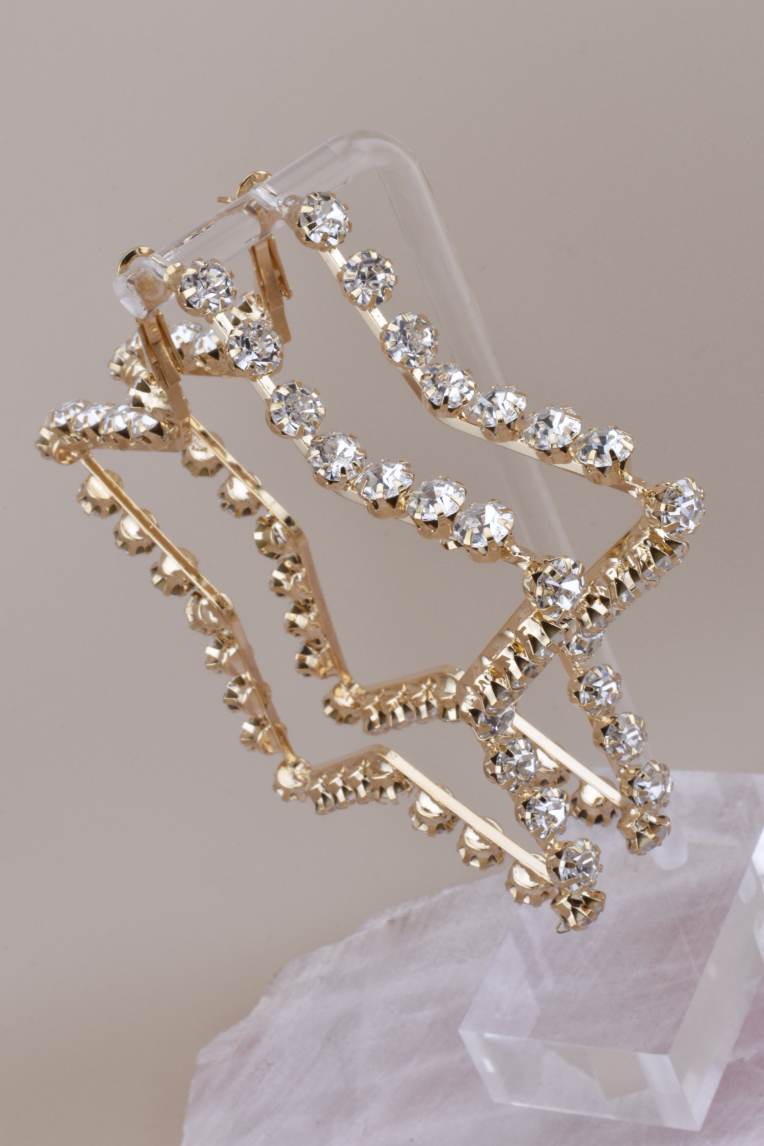 Gold Rhinestone Star Statement Hoops