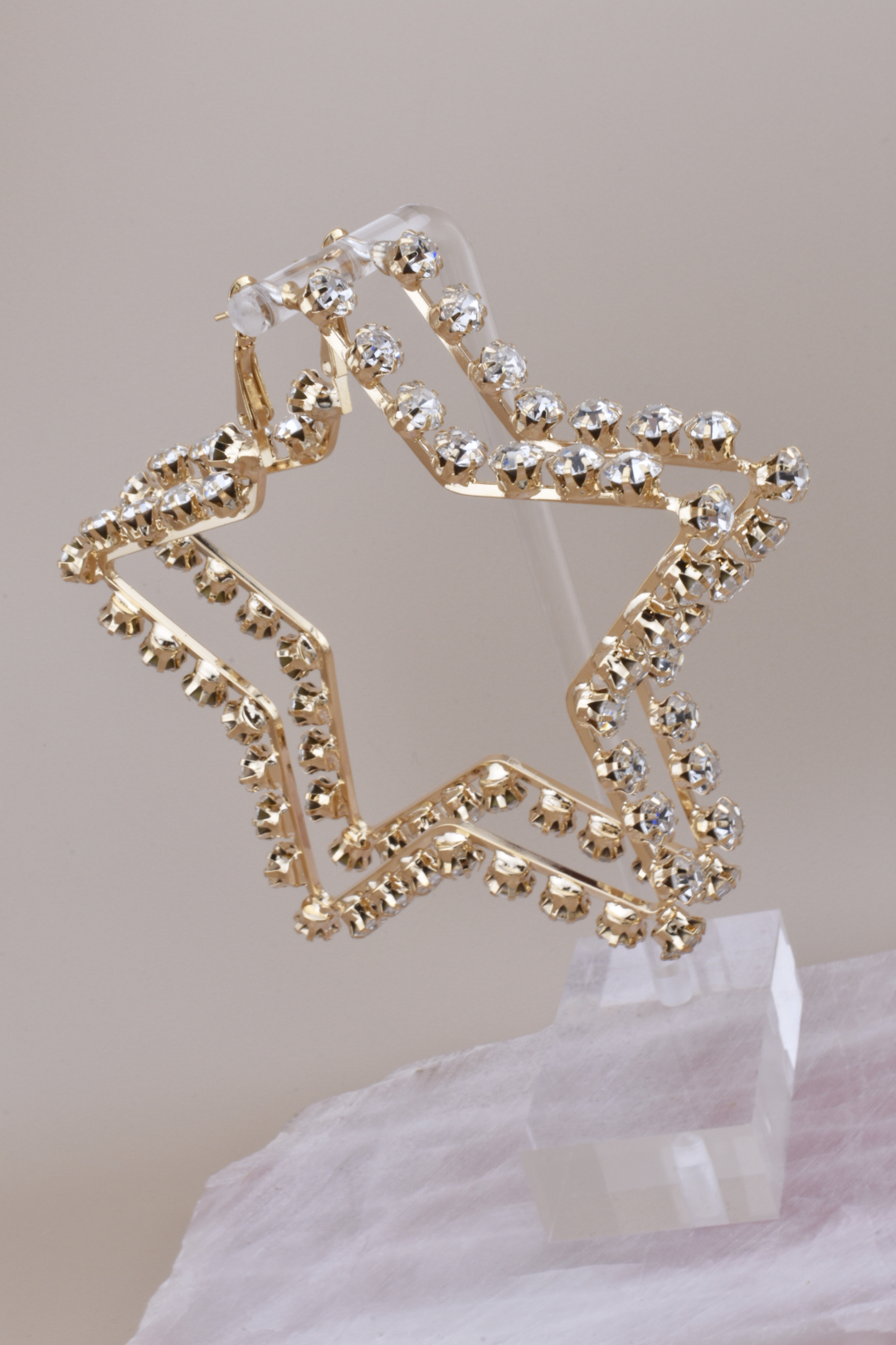 Gold Rhinestone Star Statement Hoops