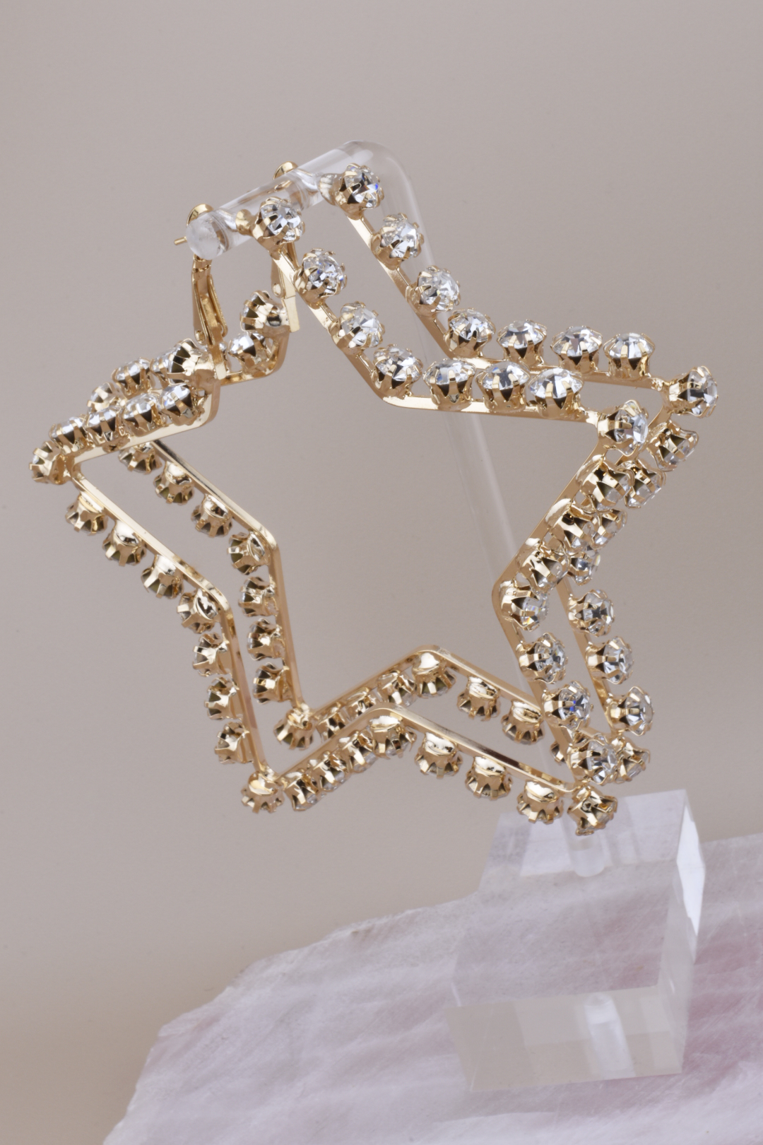 Gold Rhinestone Star Statement Hoops