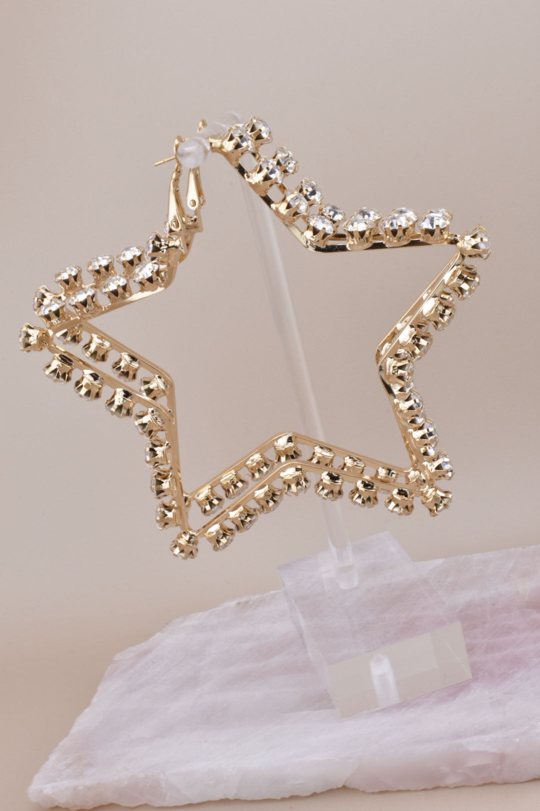 Gold Rhinestone Star Statement Hoops