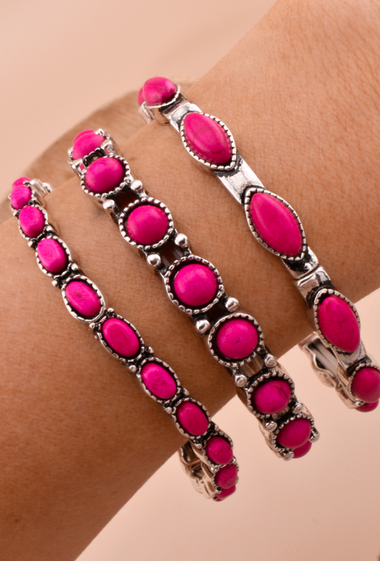 Pink Stone Stacked Bracelets