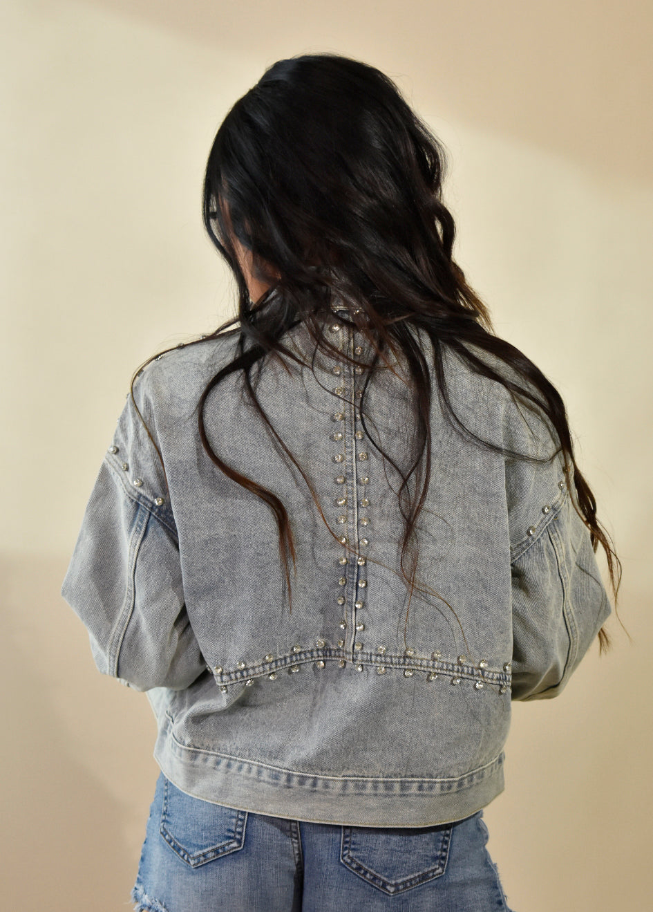 Audrie Rhinestone Denim Jacket