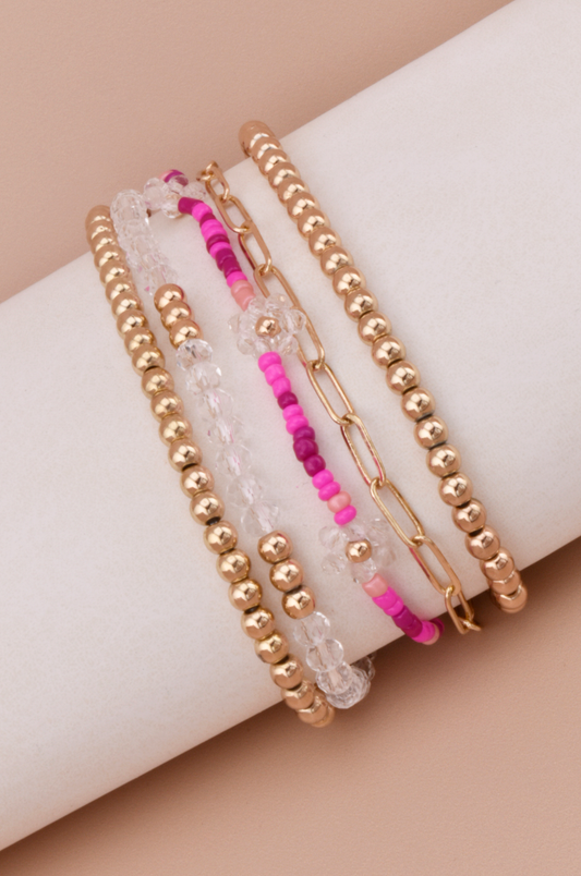 Flower & Chain Stackable Bracelets