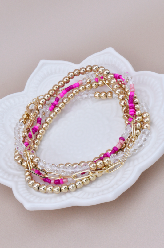 Flower & Chain Stackable Bracelets