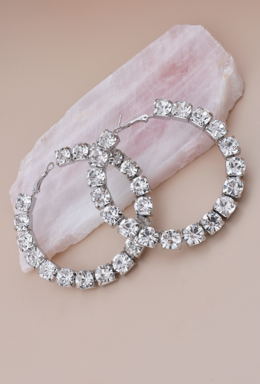 Scheana Silver Rhinestone Hoops