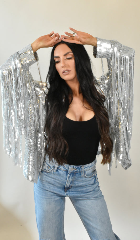 Bianca Silver Sequin Fringe Jacket