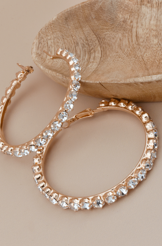 Gold Large Rhinestone Hoops