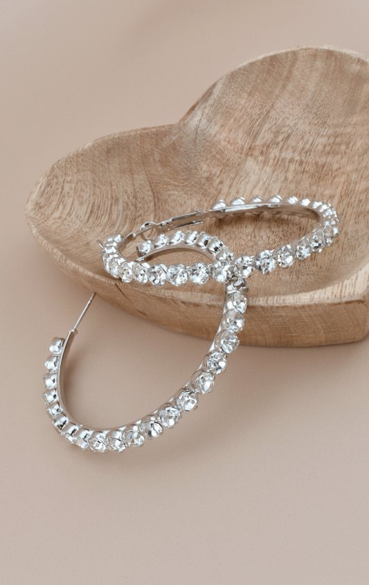 Silver Large Rhinestone Hoops