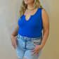 Front V-Cut Classic Blue Tank Bodysuit