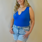 Front V-Cut Classic Blue Tank Bodysuit