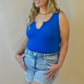 Front V-Cut Classic Blue Tank Bodysuit